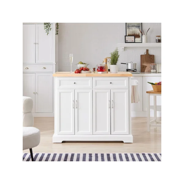 Buffet Cuisine Blanc avec Plans de Travail Rabattable Bahut de Cuisine Ilot Cuisine