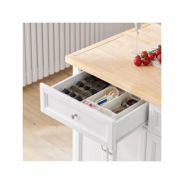 Buffet Cuisine Blanc avec Plans de Travail Rabattable Bahut de Cuisine Ilot Cuisine
