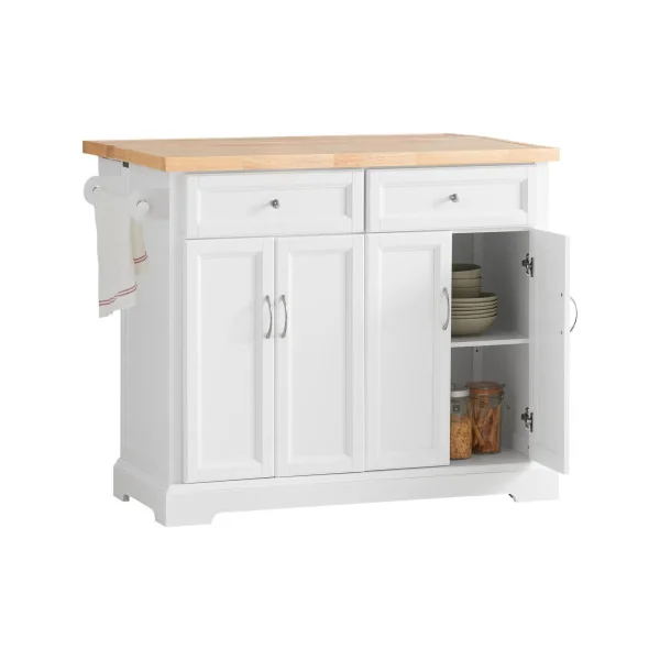 Buffet Cuisine Blanc avec Plans de Travail Rabattable Bahut de Cuisine Ilot Cuisine