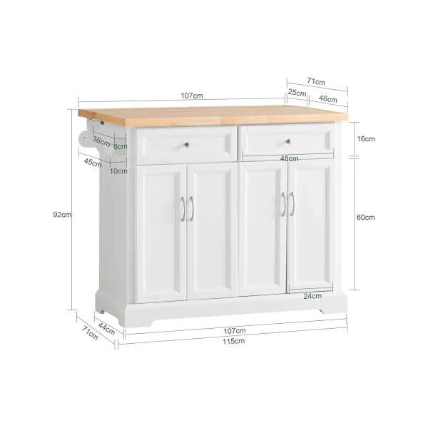 Buffet Cuisine Blanc avec Plans de Travail Rabattable Bahut de Cuisine Ilot Cuisine