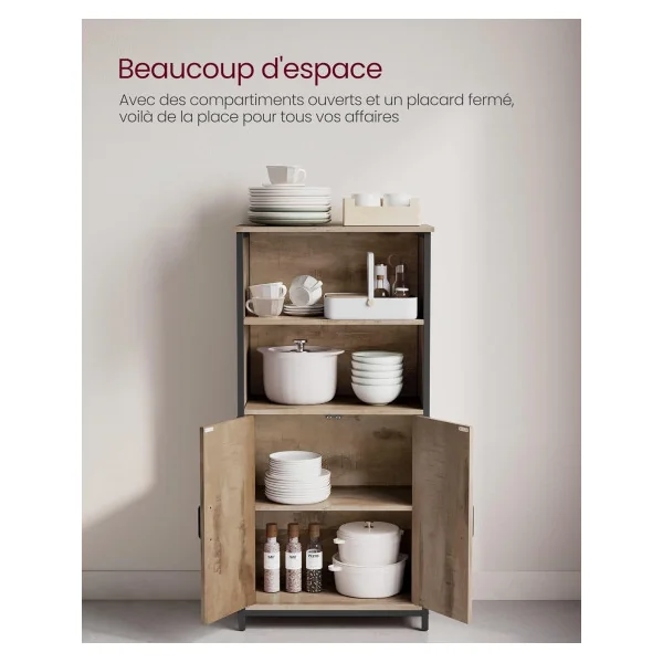 Buffet de Cuisine Chêne et Noir avec placard et 1 étagère Buffet Salon Moderne