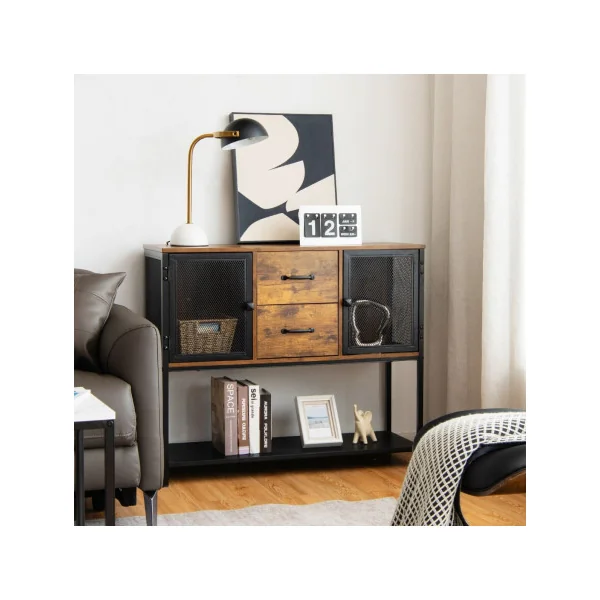 Buffet de Cuisine Tendance avec 2 Placard 2 Tiroirs et Étagère Inférieure Style Industriel