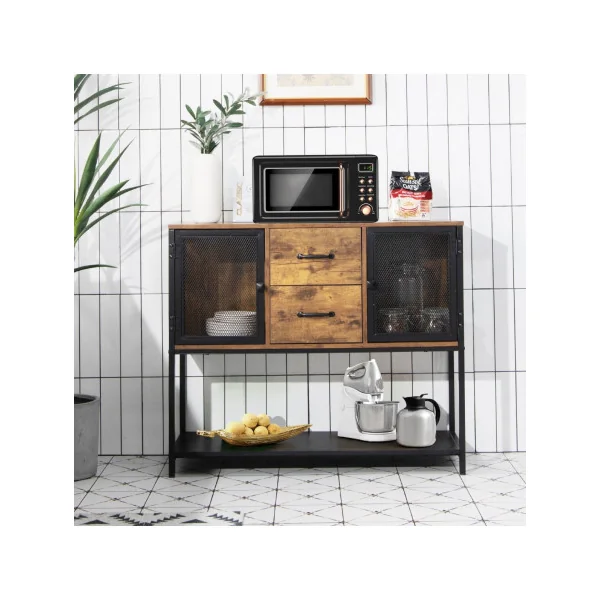 Buffet de Cuisine Tendance avec 2 Placard 2 Tiroirs et Étagère Inférieure Style Industriel