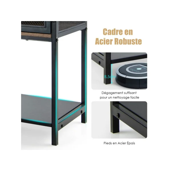 Buffet de Cuisine Tendance avec 2 Placard 2 Tiroirs et Étagère Inférieure Style Industriel