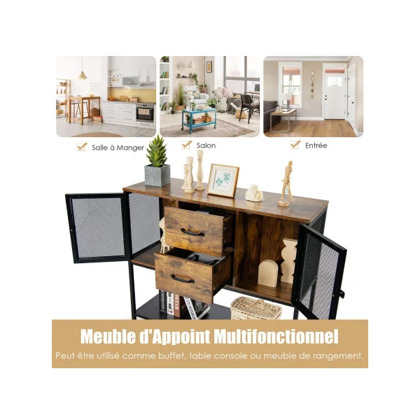 Buffet de Cuisine Tendance avec 2 Placard 2 Tiroirs et Étagère Inférieure Style Industriel