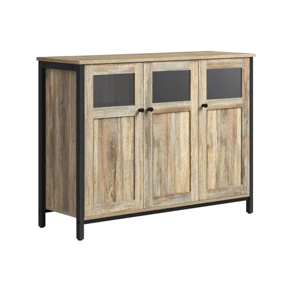 Buffet de Salon 3 Portes Style Industriel Effet Bois et Noir Meuble Rangement avec Placard