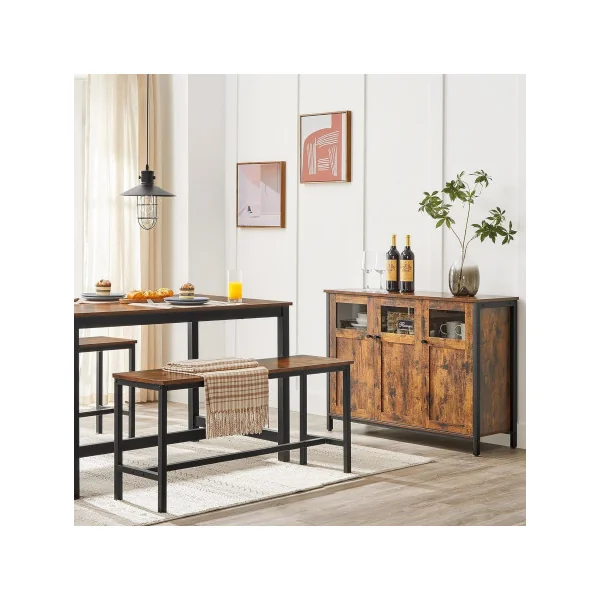 Buffet de Salon 3 Portes Style Industriel Effet Marron Rustique et Noir Meuble Rangement avec Placard