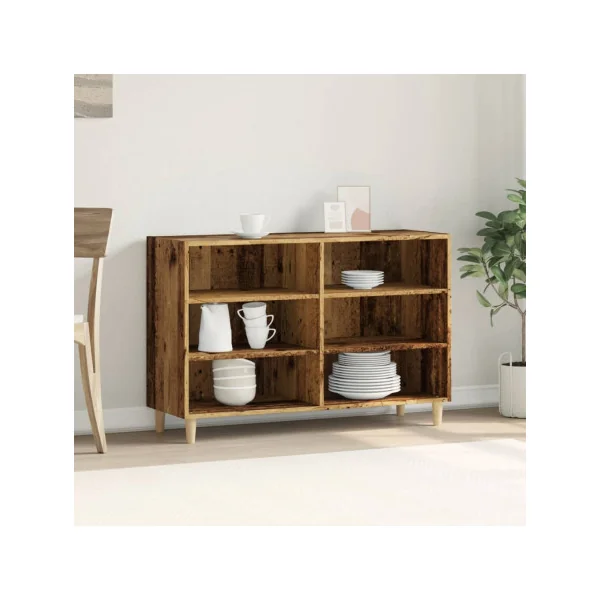 Buffet de Salon 6 Compartiments Vieux Bois Commode Ouverte Tendance