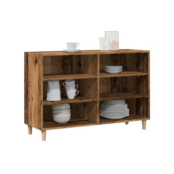 Buffet de Salon 6 Compartiments Vieux Bois Commode Ouverte Tendance