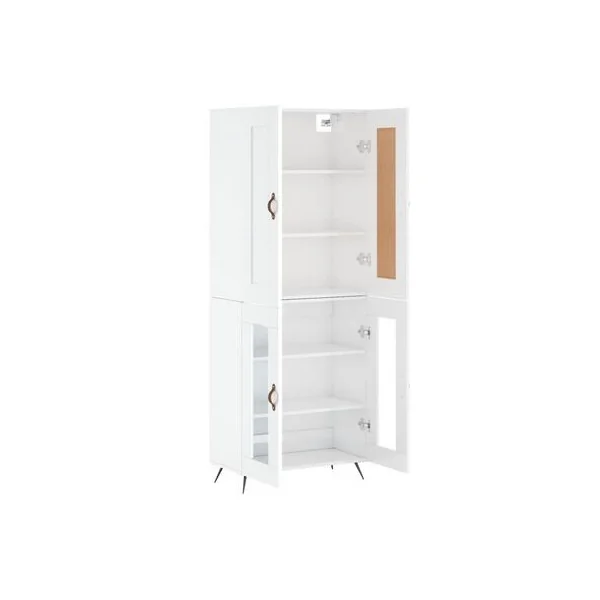 Buffet de Salon Blanc Brillant 180 cm 2 Portes Vitrées 5 Etagères Pieds Métal Armoire Cuisine