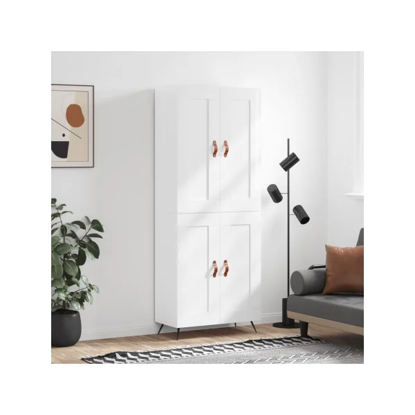Buffet de Salon Blanc Brillant 180 cm 4 Portes 5 Etagères Pieds Métal Armoire Cuisine