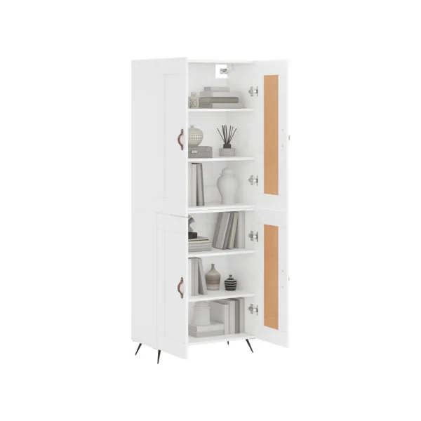 Buffet de Salon Blanc Brillant 180 cm 4 Portes 5 Etagères Pieds Métal Armoire Cuisine