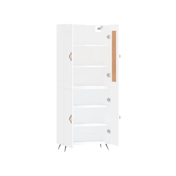 Buffet de Salon Blanc Brillant 180 cm 4 Portes 5 Etagères Pieds Métal Armoire de Cuisine