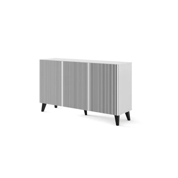 Buffet Design Blanc et Noir Graphique 150 cm 3 Placards Buffet Moderne de Salle à Manger