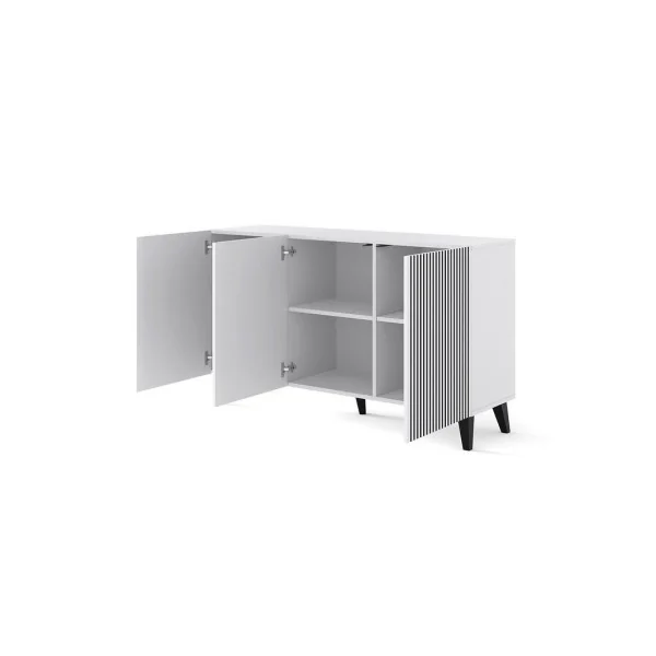 Buffet Design Blanc et Noir Graphique 150 cm 3 Placards Buffet Moderne de Salle à Manger