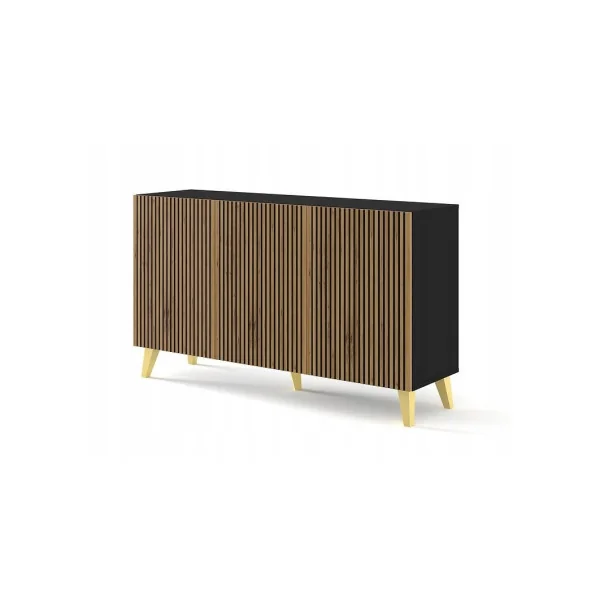 Buffet Design Chêne et Noir Graphique 150 cm 3 Placards Buffet Moderne de Salle à Manger