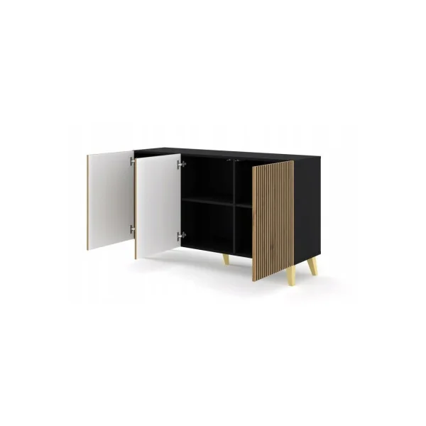Buffet Design Chêne et Noir Graphique 150 cm 3 Placards Buffet Moderne de Salle à Manger