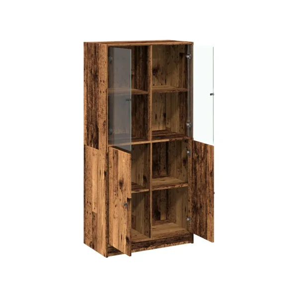 Buffet Haut Aspect Vieux Bois Buffet Salon avec Vitrine Meuble Rangement Tendance