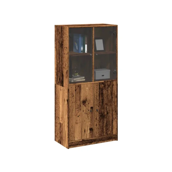 Buffet Haut Aspect Vieux Bois Buffet Salon avec Vitrine Meuble Rangement Tendance