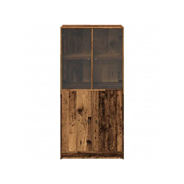 Buffet Haut Aspect Vieux Bois Buffet Salon avec Vitrine Meuble Rangement Tendance