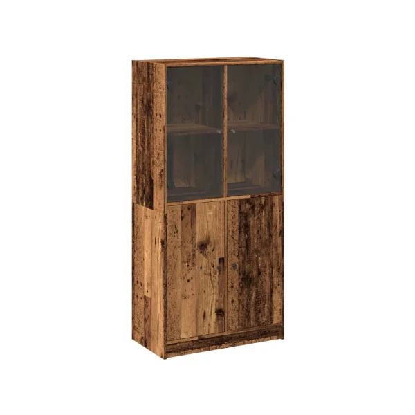 Buffet Haut Aspect Vieux Bois Buffet Salon avec Vitrine Meuble Rangement Tendance