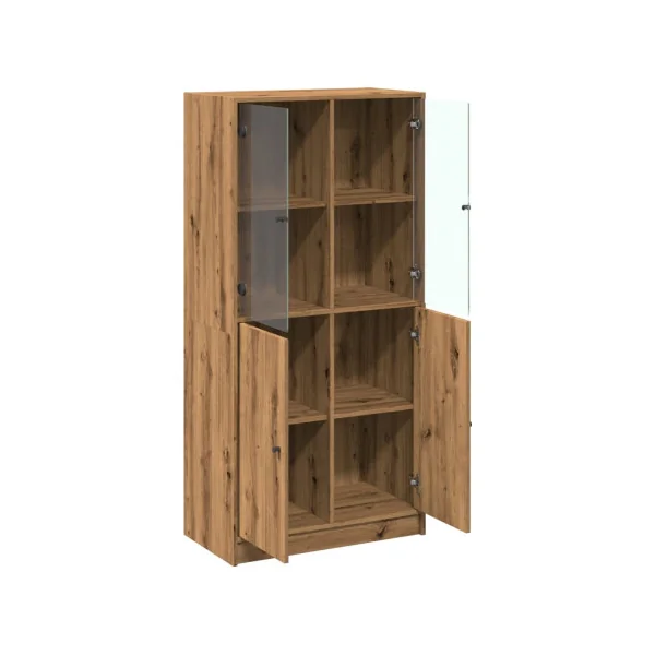 Buffet Haut Chêne Artisan Bois Buffet Salon avec Vitrine Meuble Rangement Tendance