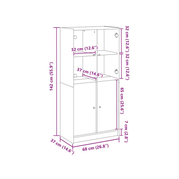 Buffet Haut Chêne Artisan Bois Buffet Salon avec Vitrine Meuble Rangement Tendance