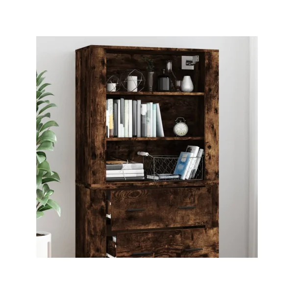Buffet Haut Chêne Fumé 150 cm Buffet Salon Moderne Meuble Rangement Tendance
