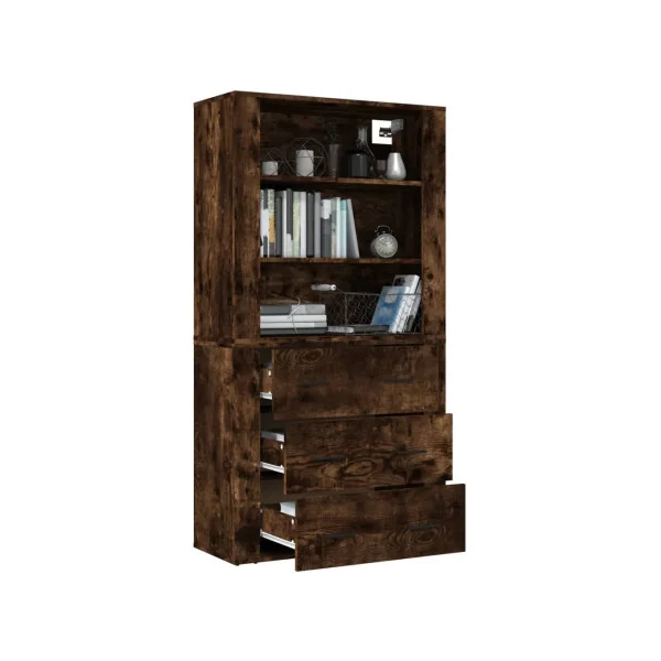 Buffet Haut Chêne Fumé 150 cm Buffet Salon Moderne Meuble Rangement Tendance