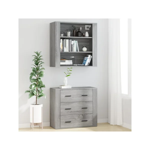 Buffet Haut Chêne Gris 150 cm Buffet Salon Moderne Meuble Rangement Tendance
