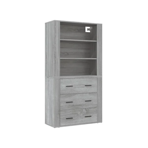 Buffet Haut Chêne Gris 150 cm Buffet Salon Moderne Meuble Rangement Tendance