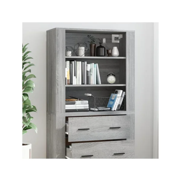 Buffet Haut Chêne Gris 150 cm Buffet Salon Moderne Meuble Rangement Tendance