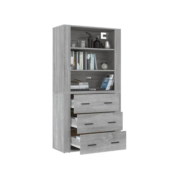 Buffet Haut Chêne Gris 150 cm Buffet Salon Moderne Meuble Rangement Tendance