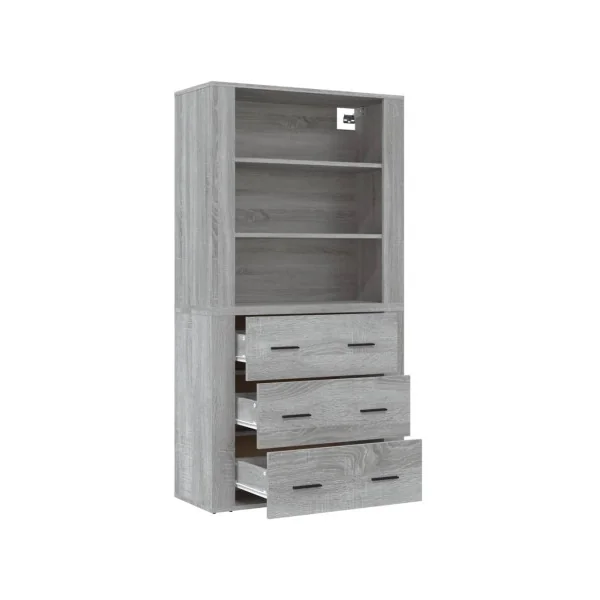 Buffet Haut Chêne Gris 150 cm Buffet Salon Moderne Meuble Rangement Tendance