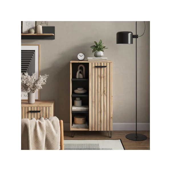 Buffet Haut de Salon Chêne Graphique Buffet 1 placard Rangement Etagères