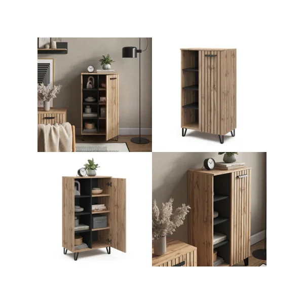 Buffet Haut de Salon Chêne Graphique Buffet 1 placard Rangement Etagères