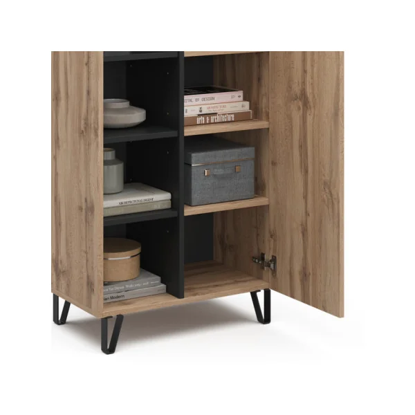 Buffet Haut de Salon Chêne Graphique Buffet 1 placard Rangement Etagères
