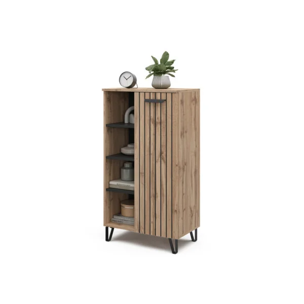 Buffet Haut de Salon Chêne Graphique Buffet 1 placard Rangement Etagères