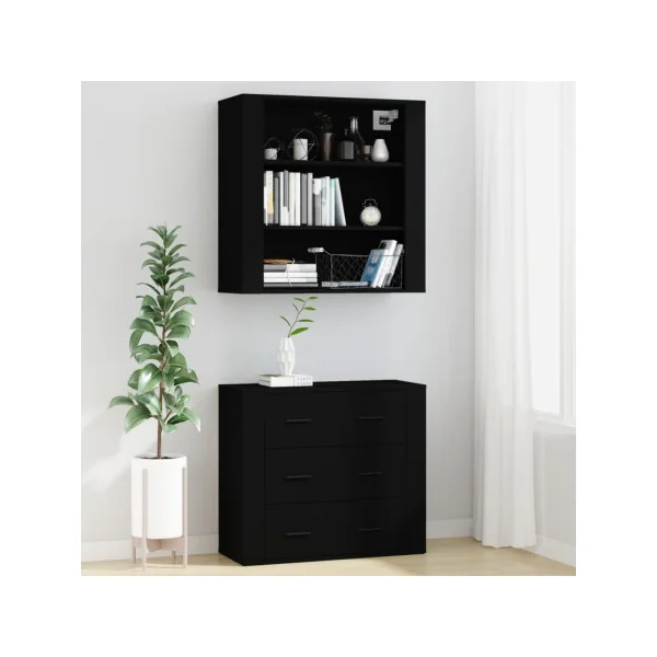 Buffet Haut Noir 150 cm Buffet Salon Moderne Meuble Rangement Tendance