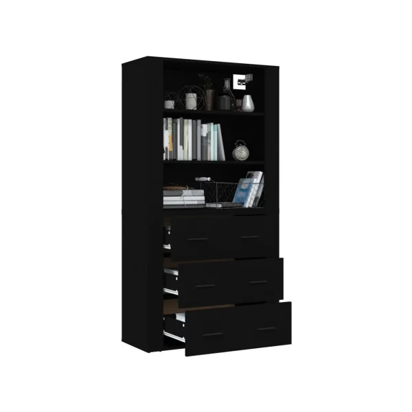 Buffet Haut Noir 150 cm Buffet Salon Moderne Meuble Rangement Tendance