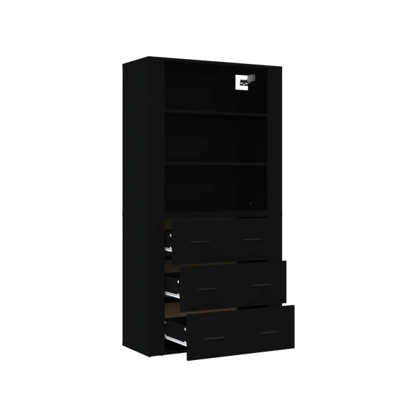 Buffet Haut Noir 150 cm Buffet Salon Moderne Meuble Rangement Tendance