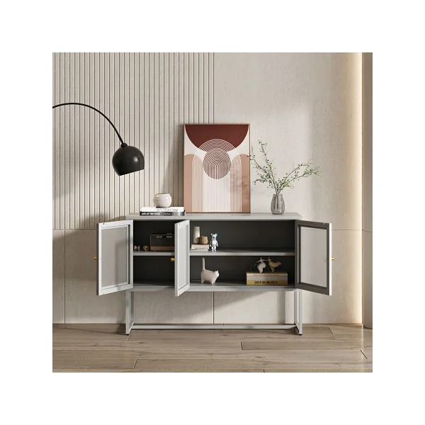 Buffet Métal Gris 3 Portes Meuble Rangement Salon Moderne
