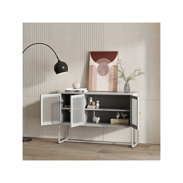 Buffet Métal Gris 3 Portes Meuble Rangement Salon Moderne