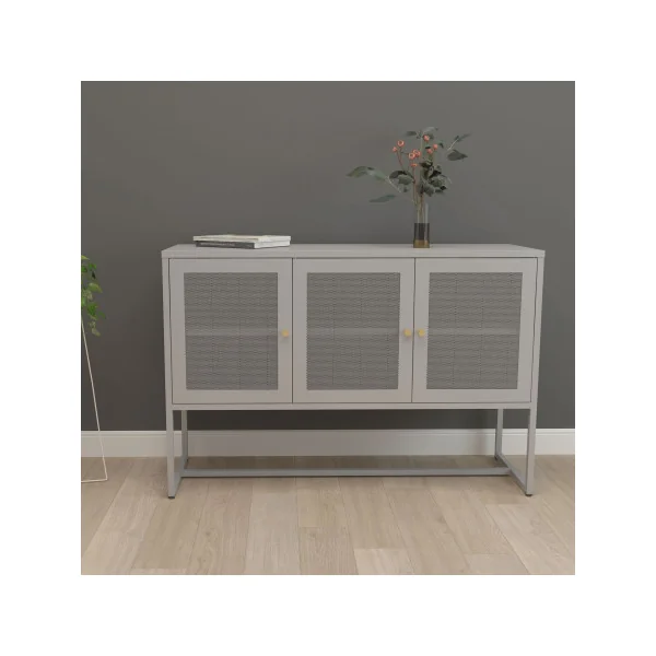 Buffet Métal Gris 3 Portes Meuble Rangement Salon Moderne
