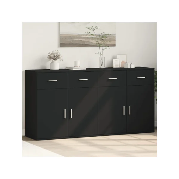 Buffet Noir 4 Tiroirs 4 Placards Buffet Salon Moderne