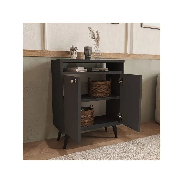 Buffet Noir Armoire Basse Buffet Moderne de Salon ou Chambre 2 Portes