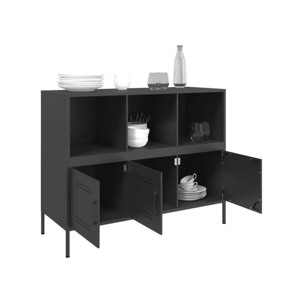 Buffet Noir Salon 3 Portes 3 Compartiments en Métal Style Industriel Rangement Chambre