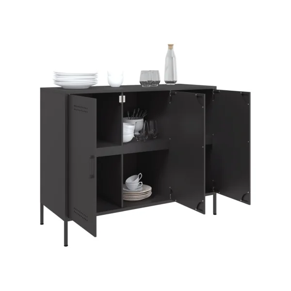 Buffet Noir Salon 3 Portes en Métal Style Industriel Rangement Chambre