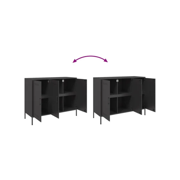Buffet Noir Salon 3 Portes en Métal Style Industriel Rangement Chambre