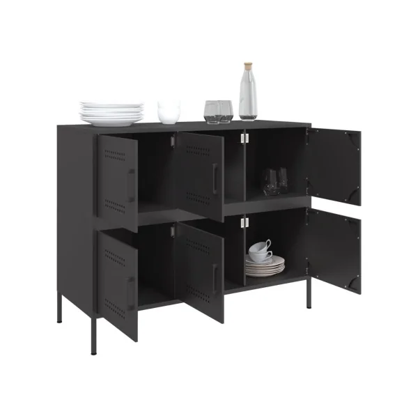 Buffet Noir Salon 6 Portes en Métal Style Industriel Rangement Chambre